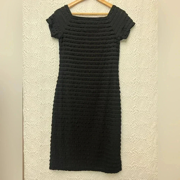 Frank Lyman Design Ruffle Dress Size 6 Ruffles Midi Lined Stretch Square Modest - Picture 13 of 13